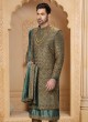 Embroidery Work Sherwani In Green Color